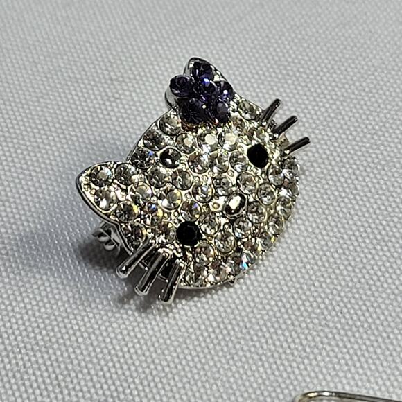 Hello Kitty Rhinestone Pin and Dangle Earrings Set Purple Pink flower Sanrio - Picture 2 of 8